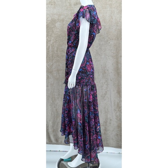 MISA Los Angeles Dress Womens Small Purple Colette Midi Floral Electric Party - Picture 4 of 13